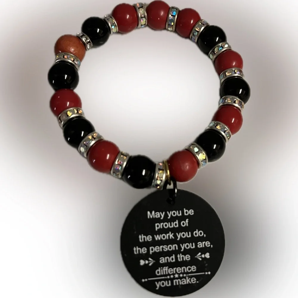 Hand Made Beaded bracelet - ALL GENDER - red & black - NWOT